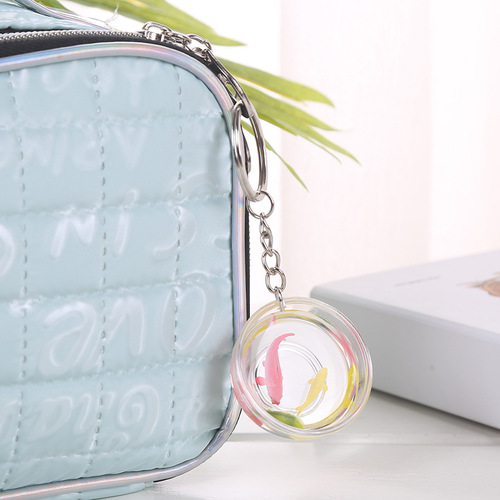 Cross-border new transparent round goldfish tank keychain pvc fish tank colorful koi jewelry pendant wholesale