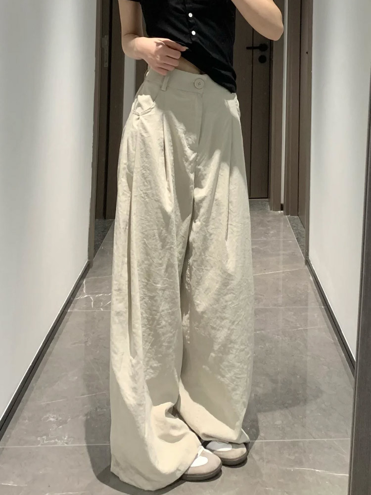 Pantalones de traje blancos estilo japonés para mujer, novedad primavera/verano 2026, de cintura alta, talla pequeña, casuales, de seda de leche, de pierna ancha.