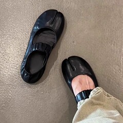 羊皮版~个性简约分趾浅口平底单鞋女复古风通勤外穿配裙子玛丽珍