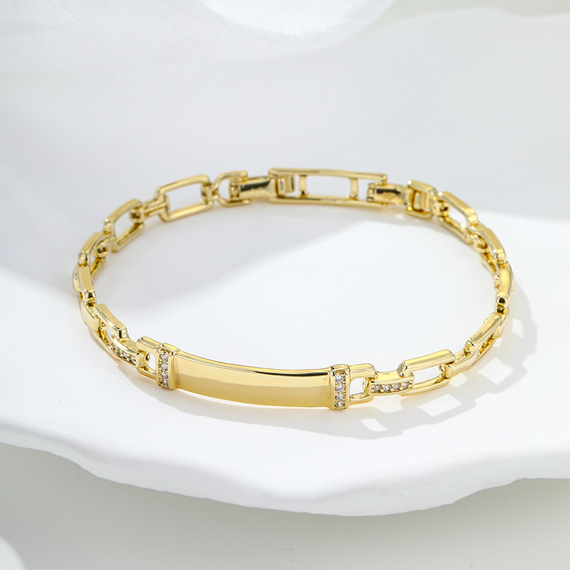 Pulsera Hueca con Placa Cuadrada de Aleación de Cobre, Galvanizada, para Mujer image 4