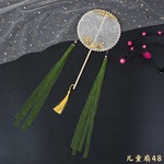 儿童新款古风汉服团扇儿童长柄宫扇复古diy扇子烫金古扇直径16CM