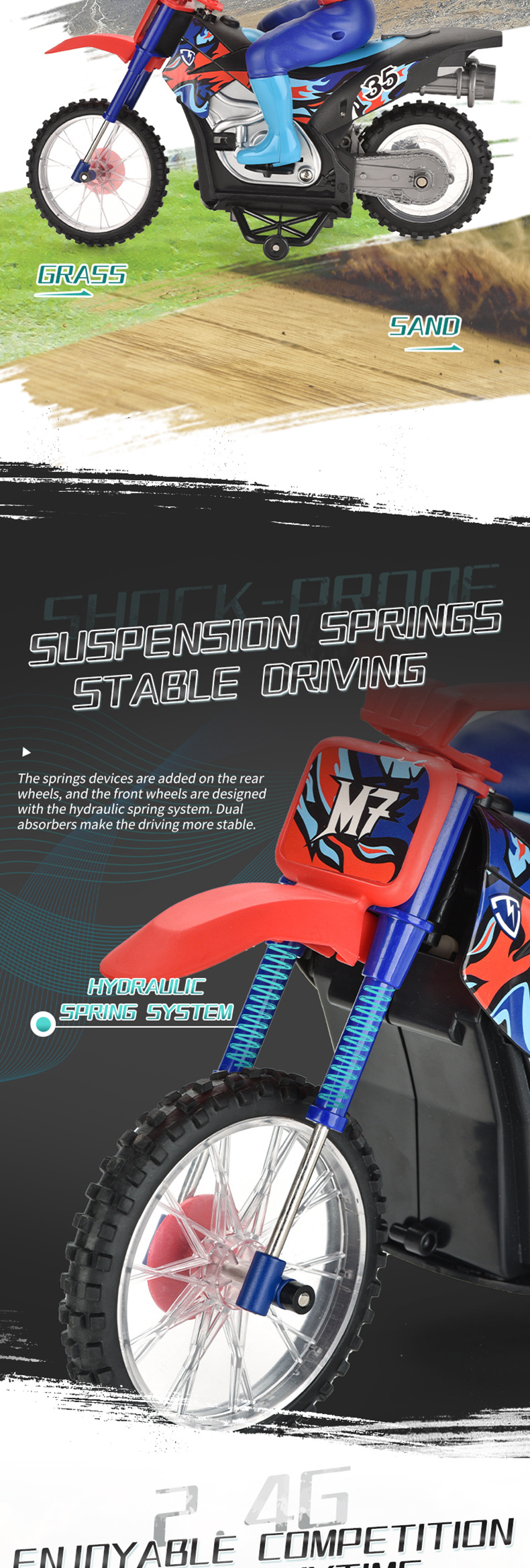 2.4G Motorcycle Stunt Spray Light Rechargeable Boys Remote Control Car Model Children's Toy_voghion.com