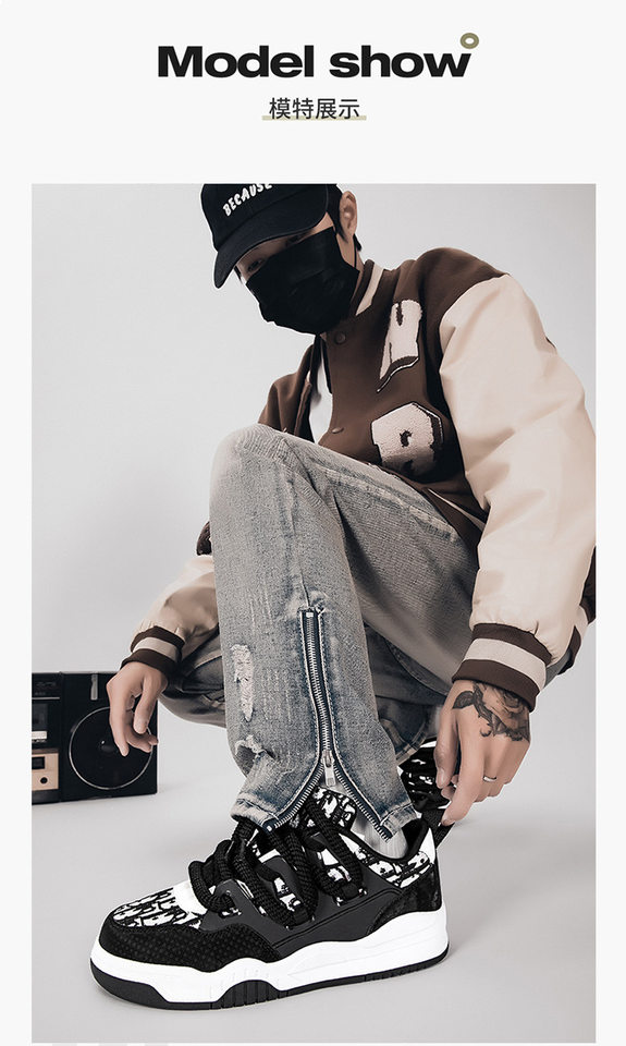Giày sneaker unisex cổ thấp đế dày phối màu, thân lưới thoáng khí, form rộng dễ mang — Trắng, đen chi tiết 18