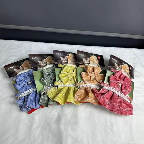 Pet Leash Small Grid Bowknot Princess Dress Cat and Dog Rope Chest and Back Rope