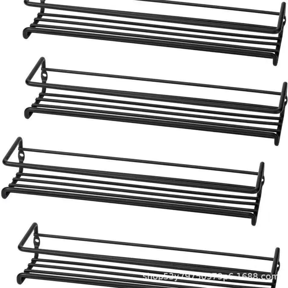 Amazon Cross-Border Kitchen Spice Storage Rack Iron Art Wall-Mounted Seasoning Bottle Rack Stainless Steel Modern Minimalist