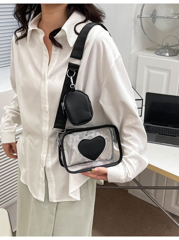 新款果冻包女大容量透明包斜挎小挎包小众新款包包塑料斜挎包爱心|undefined