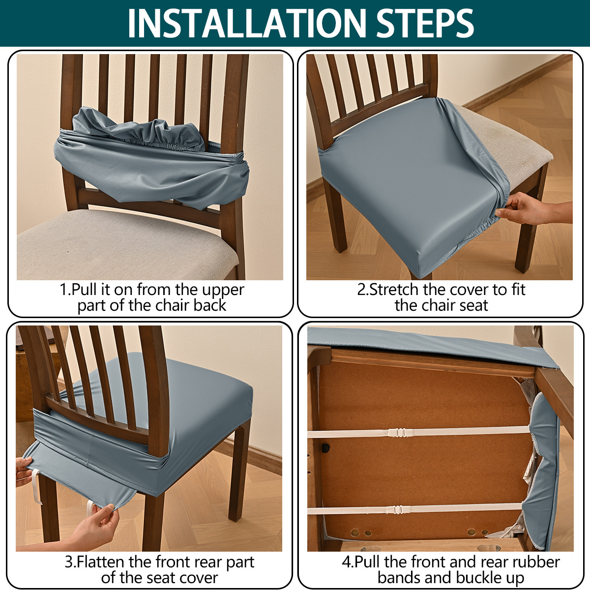 Banda antideslizante de Amazon, hebilla de lengua, PU, funda de taburete elástica doble impermeable, funda de cojín para silla elástica, funda universal para silla de comedor de hotel