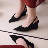 1898 European and American style simple suede irregular slope heel women's shoes temperament imperial sister pointed back empty back strap sandals for women