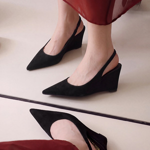 1898 European and American style simple suede irregular slope heel women's shoes temperament imperial sister pointe
