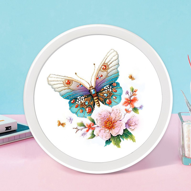 【Enmarcado】Punto de Cruz de la Mona Lisa, Cruzado, con Diseño de Mariposa y Flores, Lindo y Hermoso, Punto de Cruz Infantil de Animales, Pieza Pequeña image 2