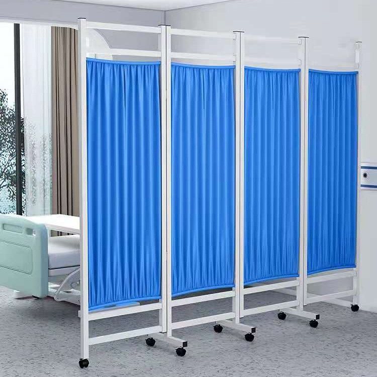Medical Screen Hospital Medical Iron Fabric Partition Folding Screen Health Room Clinic Beauty Sliding Mobile Folding with Wheels