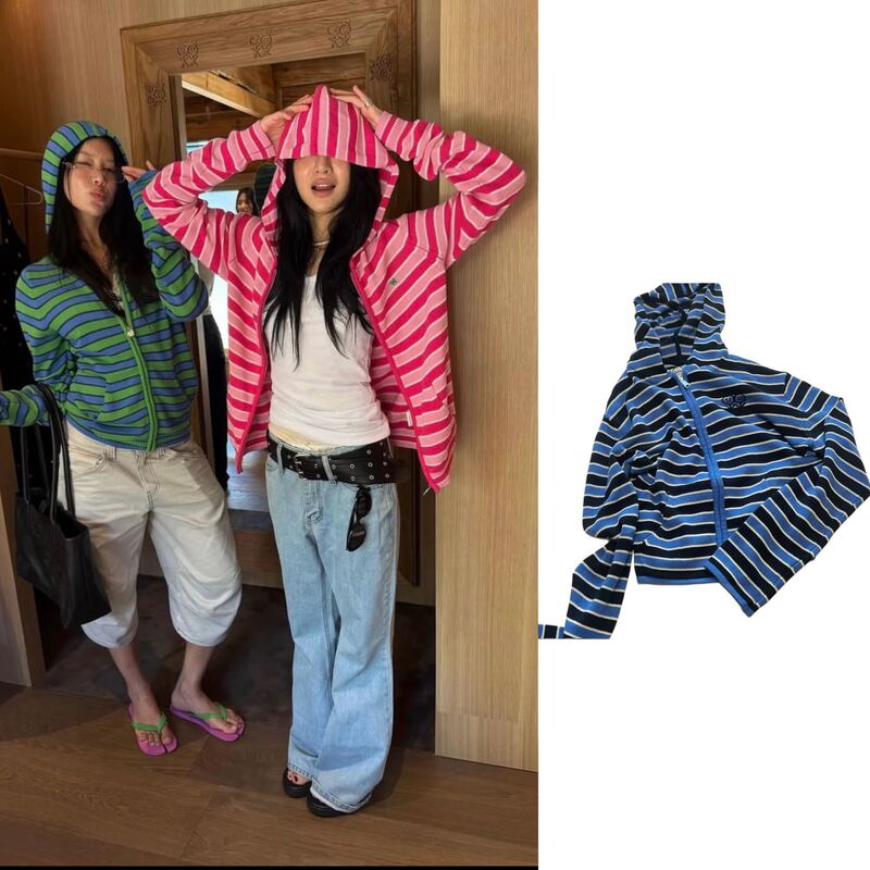 26AW correct version of the Korean niche uban striped logo hooded knitted cardigan in a loose fit 26AW correct version of the Korean niche uban striped logo hooded knitted cardigan in a loose fit