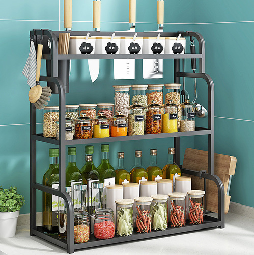 Kitchen condiment storage rack chopsticks knife holder countertop multi-functional seasoning kitchen utensils storage rack multi-layer bottles and jars