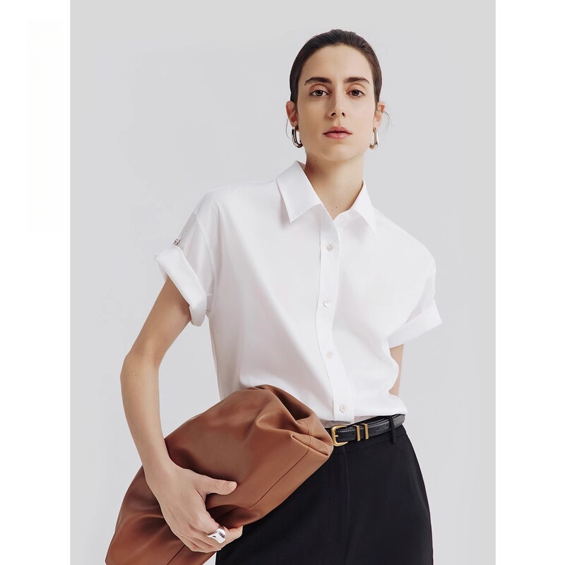 Langjia 2025 Summer New White Shirt Top French Shirt Elegant High-End Shirt Commuter Ladies
