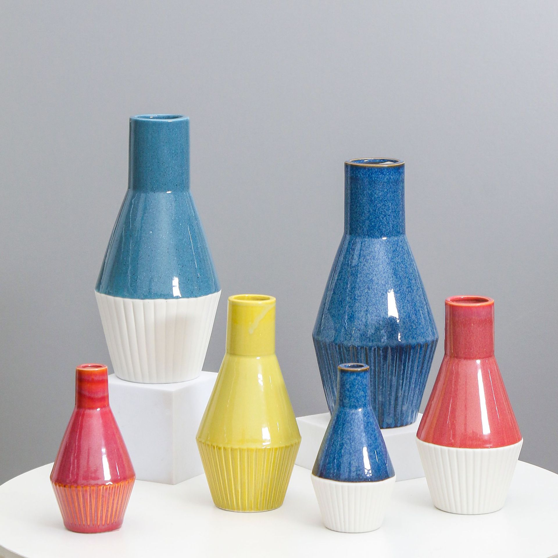 Cerámica ins nórdico florero color esmalte moderno simple Casa Grande decoración de escritorio hidropónico flor arreglo