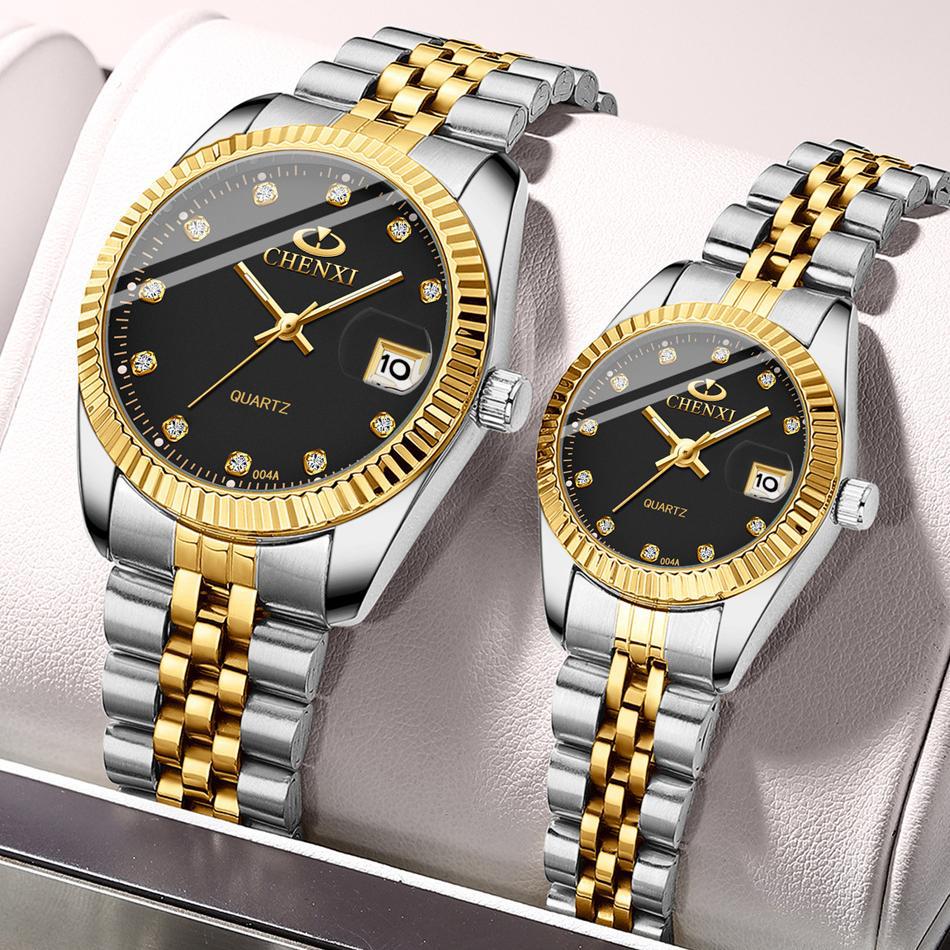 CHENXI Business Couple's Watch Calendar Men's and Women's Watch Explosions Foreign Trade Cross-border Quartz Watch with Diamond Steel Band Watch
