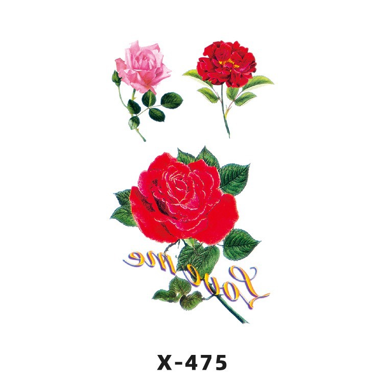 Arco de flor pequeña pegatinas de tatuaje fresco 3D dibujos animados transfronterizo Henna rosa impermeable texto en inglés pegatinas de tatuaje