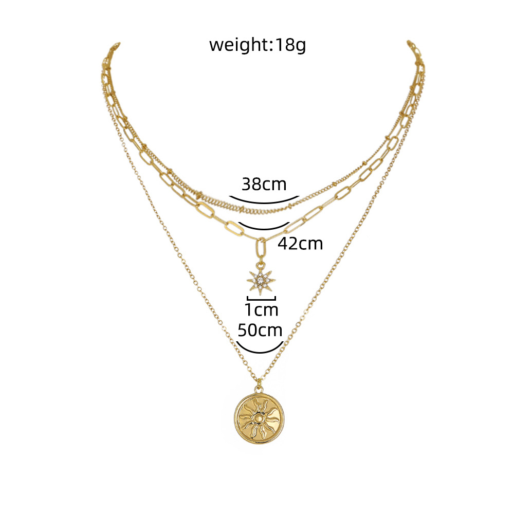 New Fashion Trend Sunflower Round Brand Pendant Multi-layer Necklace Star Necklace display picture 1