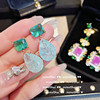 Round Dance Meteor Tear Drop Dispot Earrings Plated 18K Golden Ladder Flash Drill Emerald Emerald Earrings