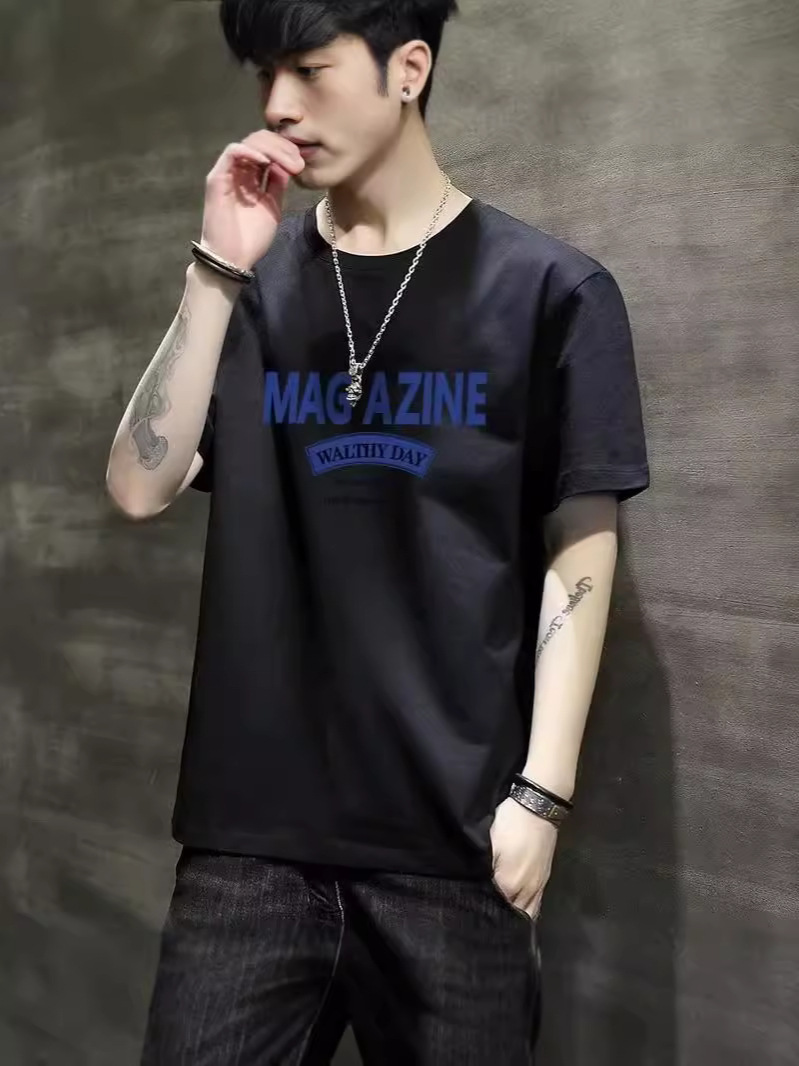 Camiseta 2024 nueva marca de moda masculina de manga corta verano más grasa suelta ropa de media manga ropa de verano con sensación de hielo