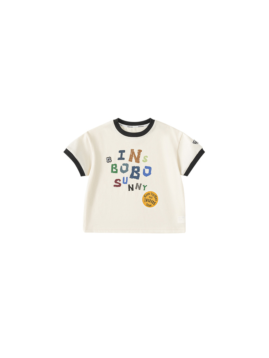 Youbao Ropa para niños Camiseta de cuello redondo de 8 años para niños Camiseta de color en contraste con estampado de letras para niñas Verano casual Manga corta