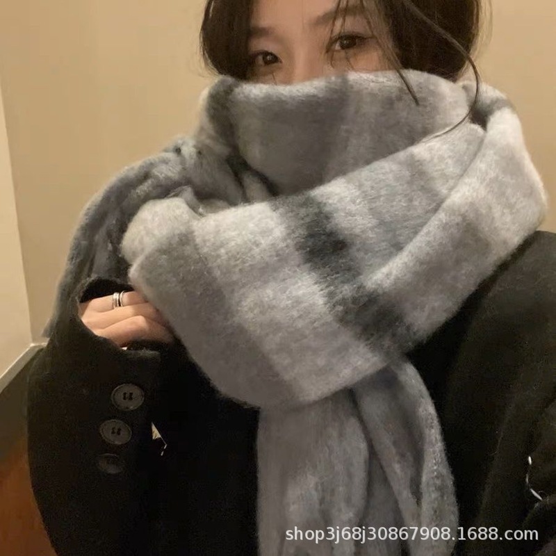 围巾冬季女2025新款薄荷绿色格子羊绒韩系百搭氛围高级感加厚围脖|undefined