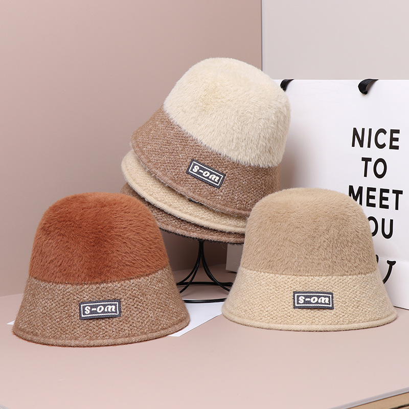 Mössa, ny koreansk utgåva för kvinnor, färgmatchande stickad varmvattenhatt mössa Höst och vinter Utomhus Face Show Small_voghion.com