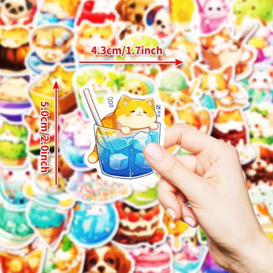 Cross-border Hot Selling 50 Food Cats and Dogs Creative Graffiti Stickers Children's Cartoon Stickers Toys Amazon Foreign Trade