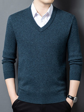 100%纯羊毛衫男士冬季新款加厚中年针织打底套头衫商务韩版大码