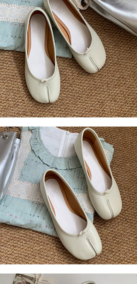 Giày búp bê nữ da bò mũi tách ngón đế bệt kiểu giày lười — Bạc vân nứt, hàng có sẵn, Hàng có sẵn màu trắng, Hàng có sẵn màu đỏ, Màu nâu, hàng có sẵn chi tiết 40