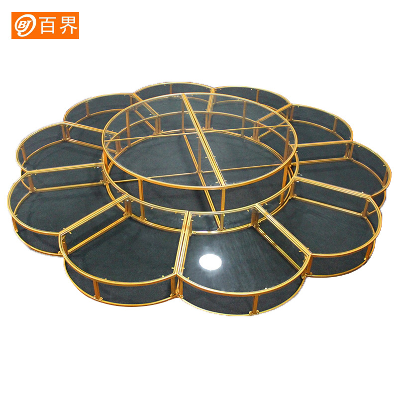 婚庆道具铁艺钢化玻璃舞台婚礼T台路引摆件场地布置用品圆形T台