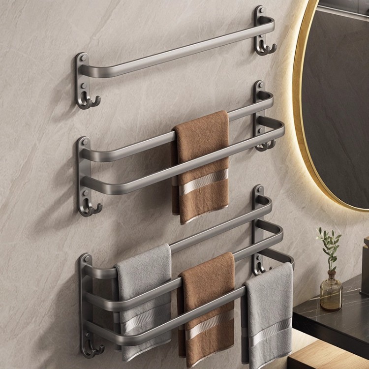 Towel Bar Multi-Layer Punch-Free Bathroom Towel Rack Wall-Mounted Storage Rack Indoor Bathroom Towel Rack