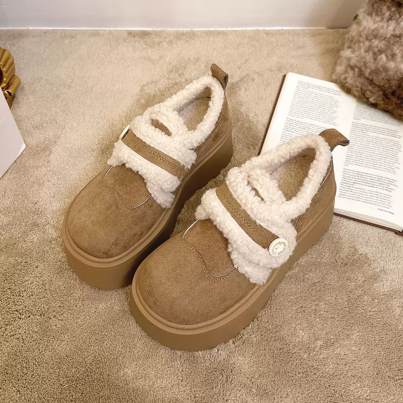 Fleece keep warm winter high shoes with velcro platform