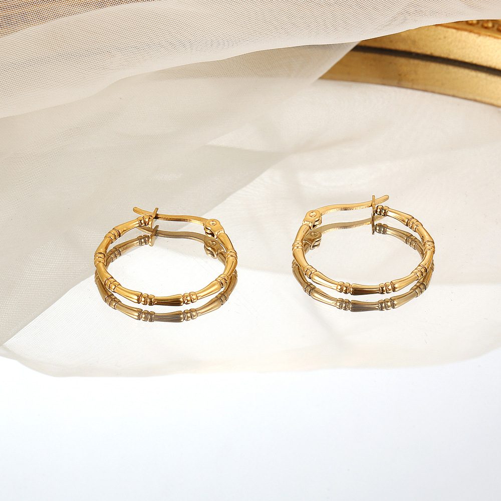 1 Pair INS Style Simple Style Commute Geometric Plating 304 Stainless Steel 18K Gold Plated Hoop Earrings display picture 2