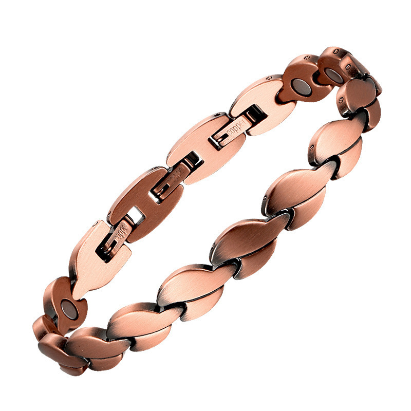 European and American Cross-Border New Style Simple Red Copper Leaf Bracelet Magnetic Therapy Energy Jewelry High-End Set Fashion Accessories