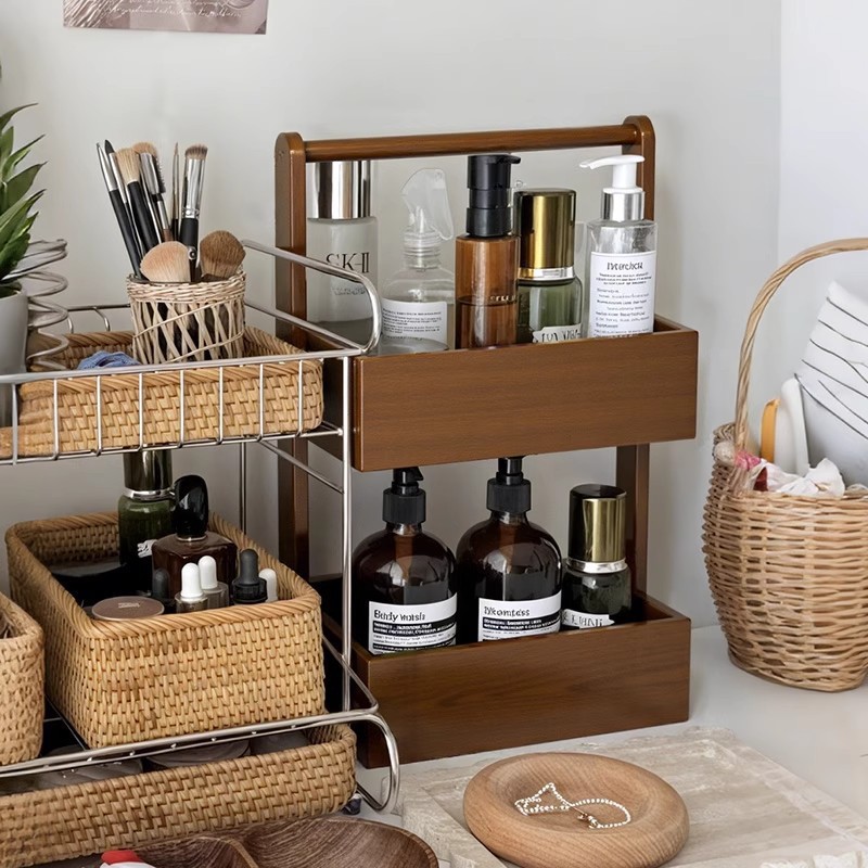 Caja de almacenamiento de cosméticos de madera maciza estante de escritorio lujoso de alto nivel de lápiz labial para productos de cuidado de la piel joyas estante de almacenamiento multicapa