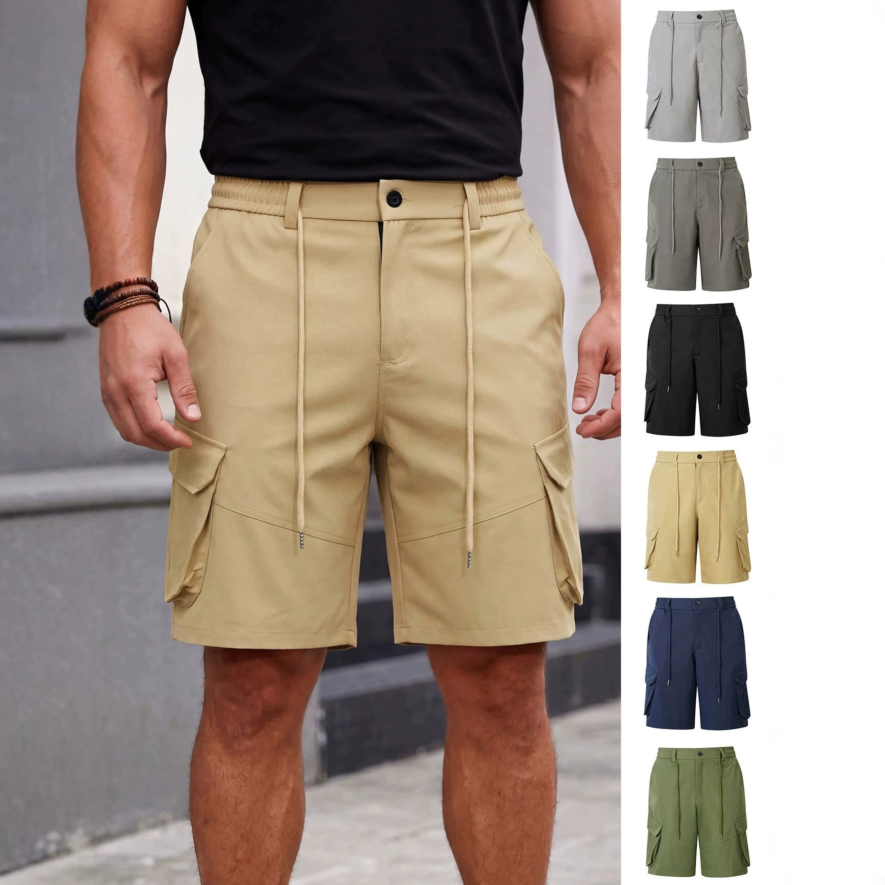 Men's Summer Cargo Shorts Thin Five Point Pants Multi Pocket Loose Casual Source_viptrois.com