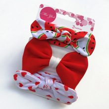 婴儿发带三件套宝宝兔耳朵护囟门印花头带儿童蝴蝶结头花饰品套装