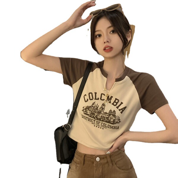 Summer retro design short T-shirt for students