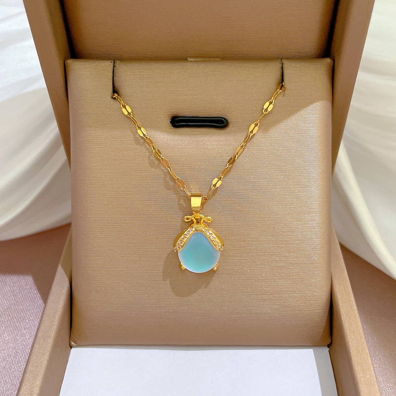 Aurora Biene Marienkäfer Echtgold Halskette Damen Perlenkette_voghion.com