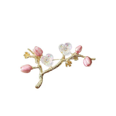2026 Retro Chinese-Style Enamel Pink Flower Brooch Elegant Women's Qipao Accessory Anti-Exposure Personalized Peach Blossom Brooch (Yaxa sancaqları) - a9-13