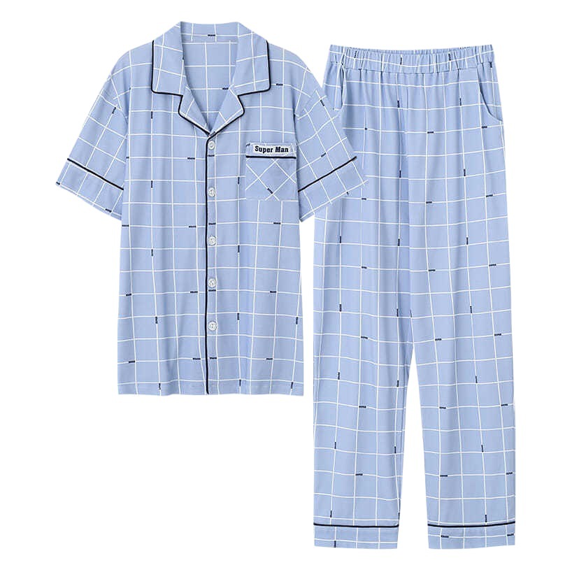 Pijamas de verano para hombre 100% algodón pantalones de manga corta verano para hombres jóvenes más tamaño Delgado homewear traje de hombre