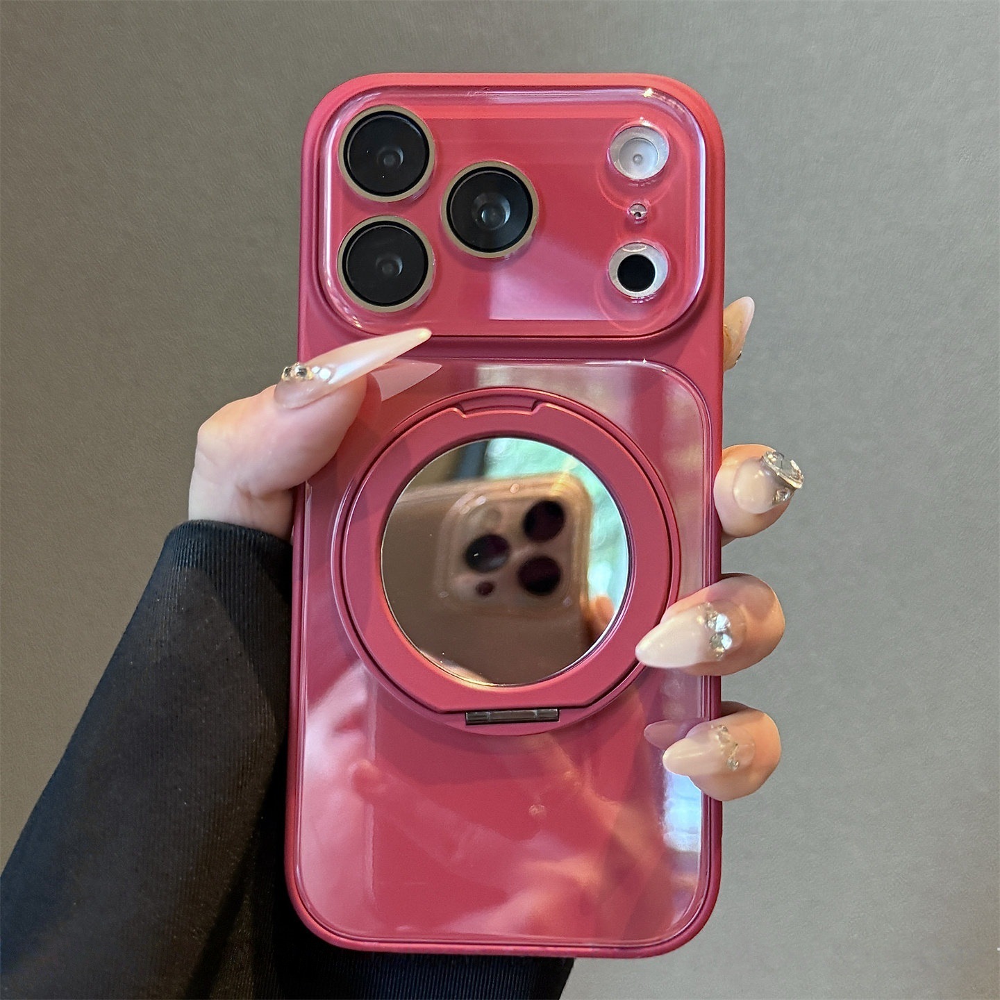 Funda Magnética de Vidrio para iPhone 17 Pro Max con Soporte Giratorio de Espejo, Antigolpes