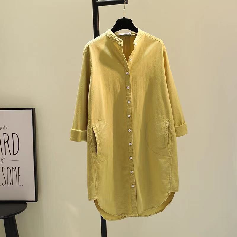 Long Top Length Wholesale Women's Casual Style Japanese And Korean Leisure Solid Color Long Sleeve Blouses