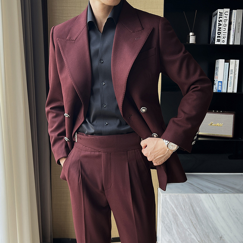 블레이저 세트 세트 가을과 겨울 남자 무거운 두꺼운 더블 브레스트 대형 보글 세트 투피스 도매 세트