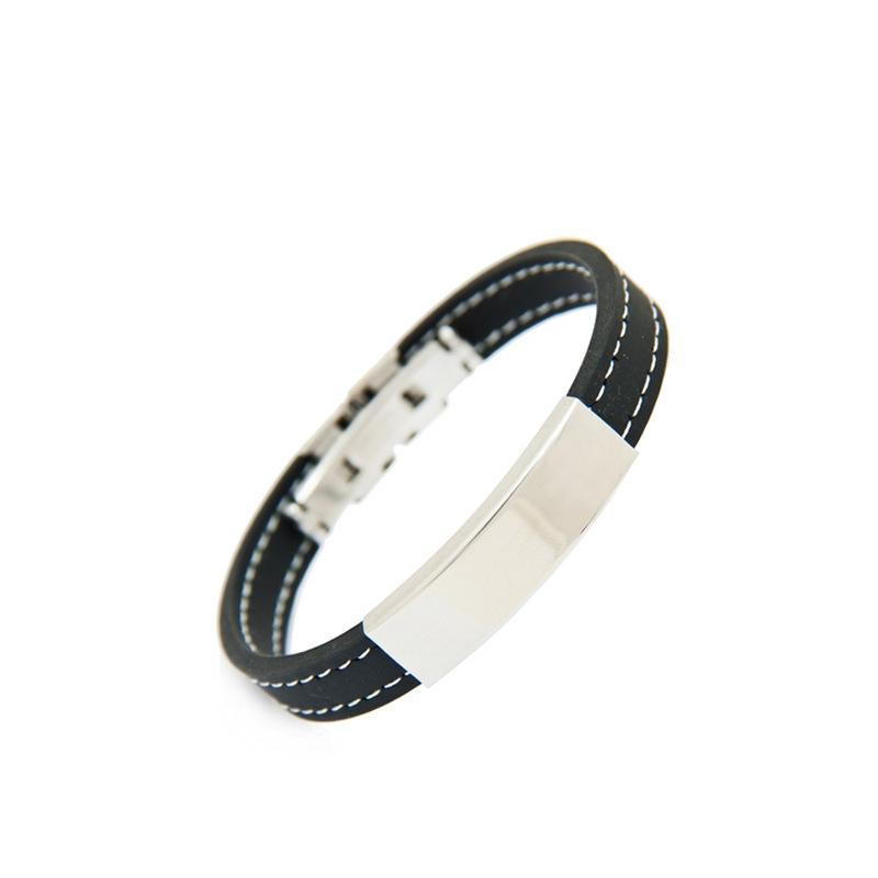 Pulsera de silicona de acero inoxidable de comercio exterior con letras pulseras simples para hombres y mujeres, hebilla de mariposa de cara negra ajustable, joyería pequeña