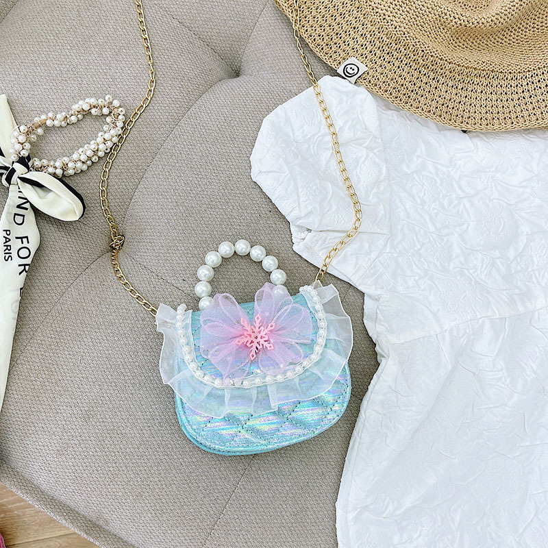 2021 nuevo bolso para niños linda chica de moda princesa occidental mini bolso de hombro de malla bolsa de mensajero de perlas