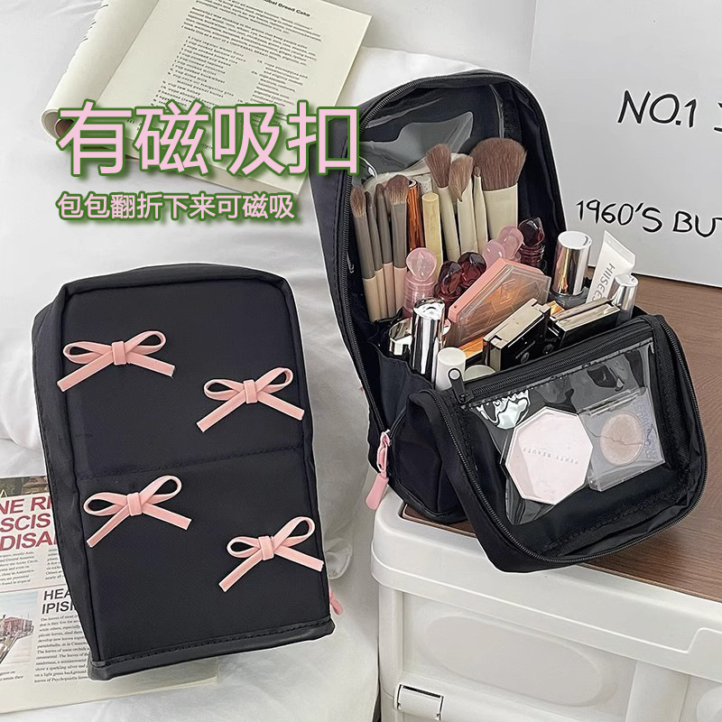 网红NZ同款化妆包韩国站立可爱蝴蝶结化妆刷收纳包大容量护肤品包|undefined