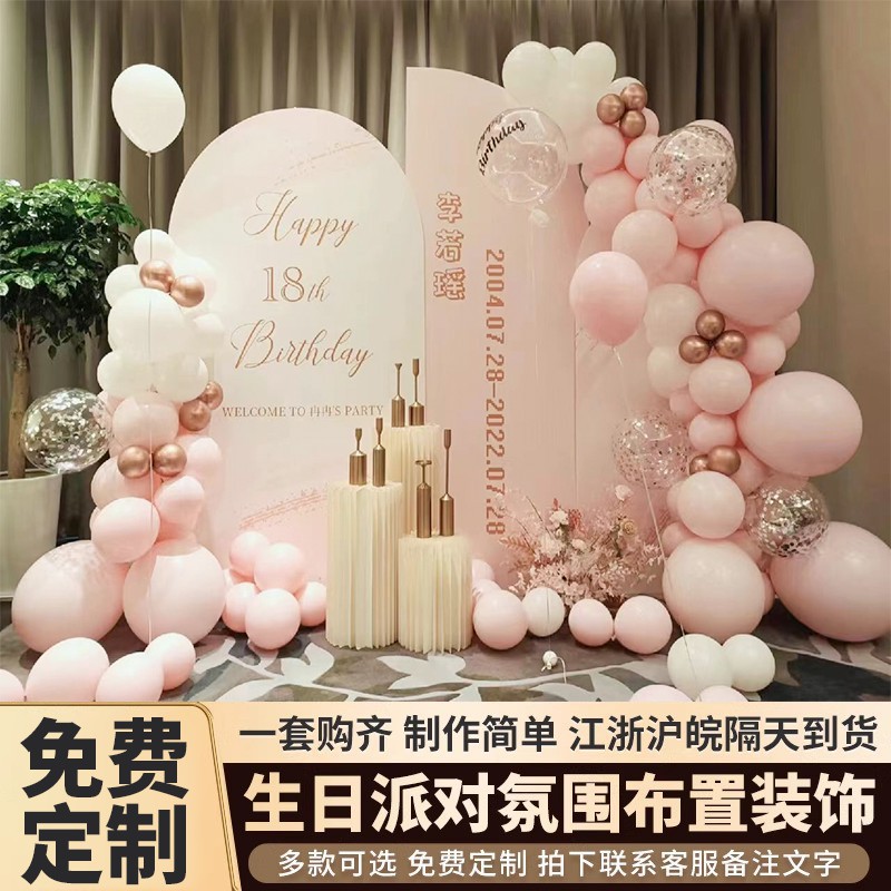 女孩十八18岁生日酒店粉色装饰场景成人礼气球板背景墙