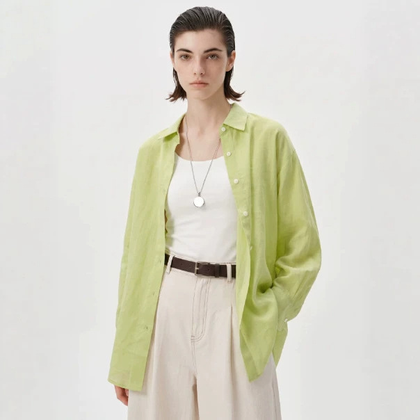 Mm2026 New Summer Style Loose Lime Green Casual Long-Sleeved Shirt Women's Top 5H6121112